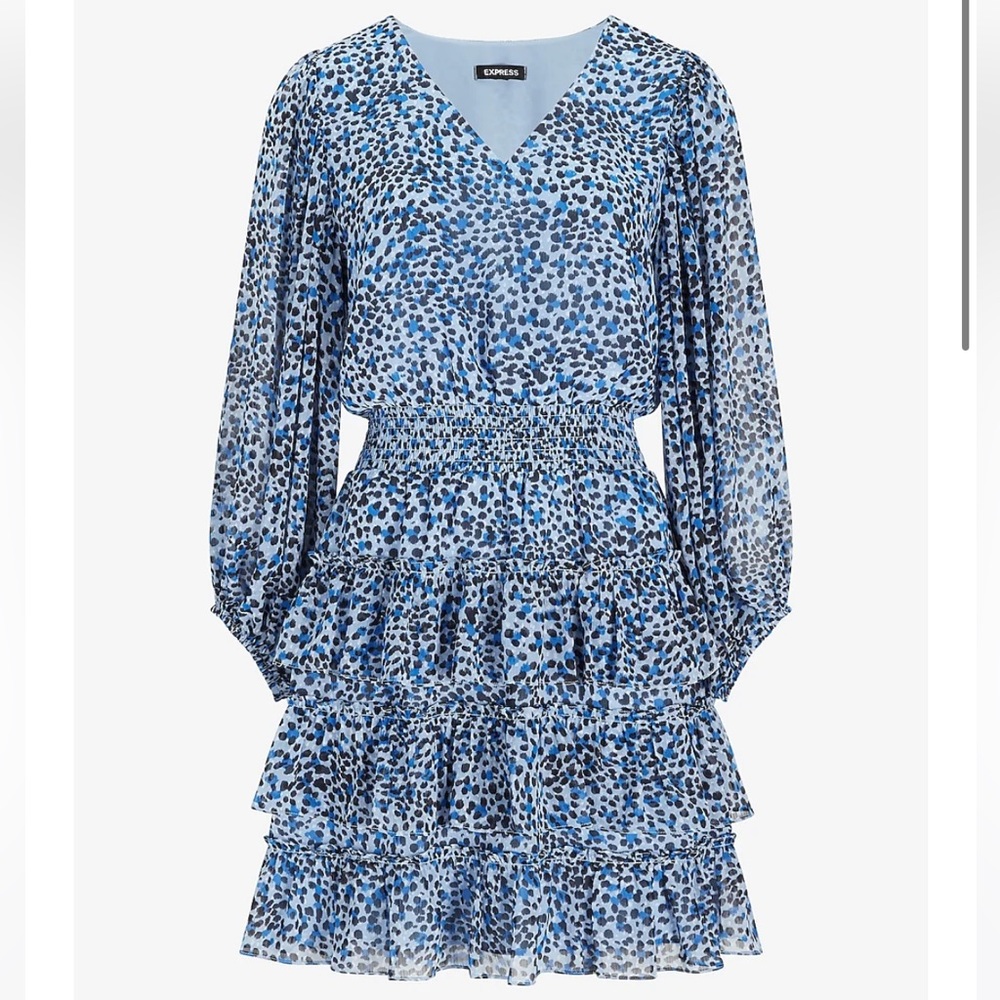 Express size small, blue and black animal print midi dress.
